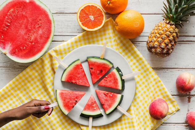 Watermelon slices and fruits